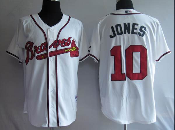 Braves #10 Chipper Jones Stitched White MLB Jersey